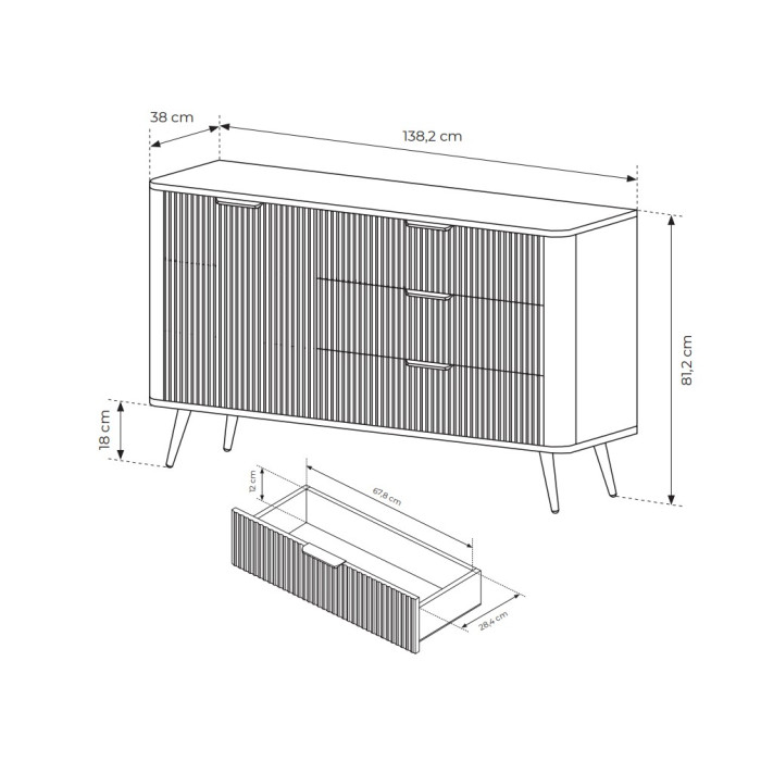 Комод LANTE 1D3S/138 Чорний 138,2X81,2X38 см