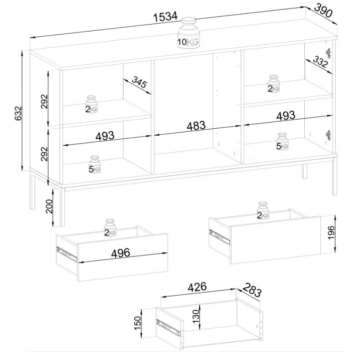 Комод с подсветкой Perfect Home Сенто / Sento KSZ154 Черный/дуб один 