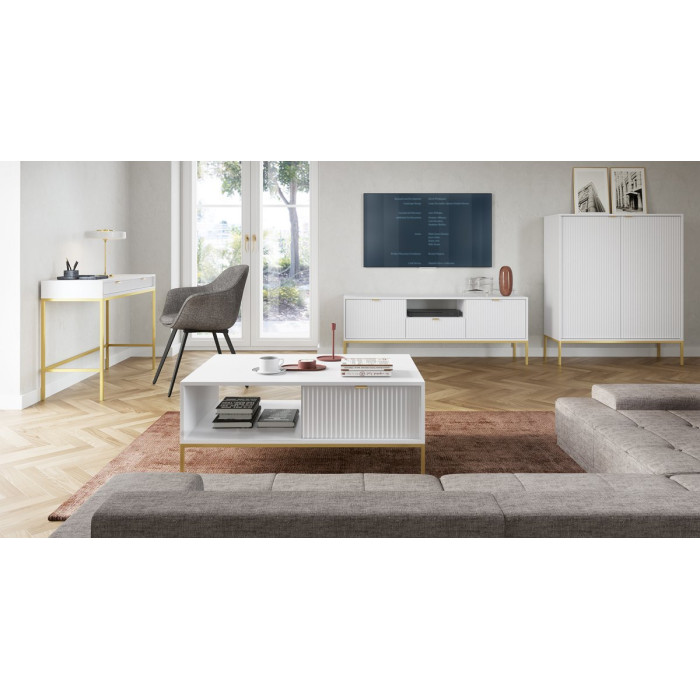 Стол журнальный Perfect Home Новая/Nova с 2 ящиками и золотыми ножками L104 Белый