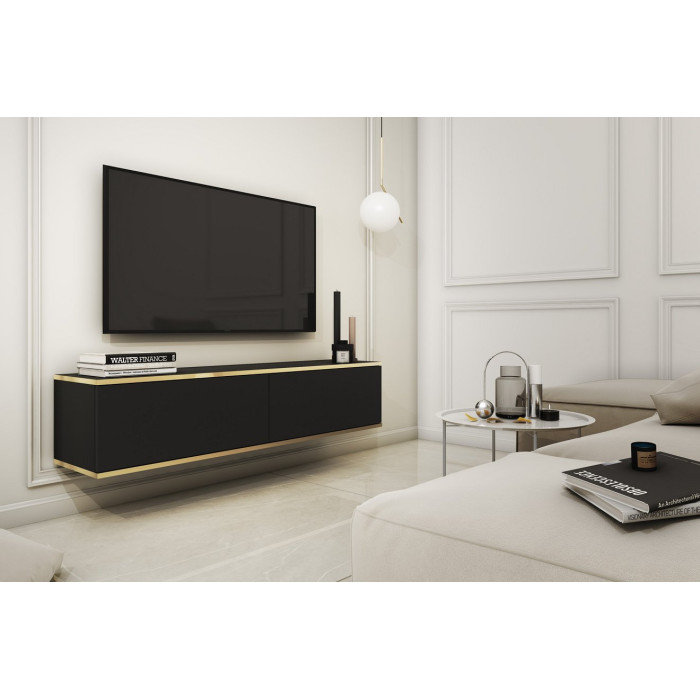 Тумба під телевізор навісна Perfect Home Оро / Oro 2-дверна RTV135 Чорний 