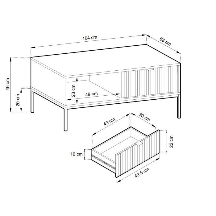 Стол журнальный Perfect Home Новая/Nova с 2 ящиками и золотыми ножками L104 Серый 