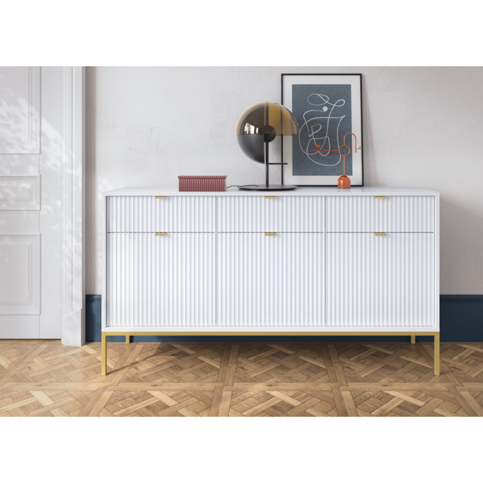 Комод Perfect Home Нова / Nova 3-дверний з 3 шухлядами і золотими ніжками KSZ154 Білий