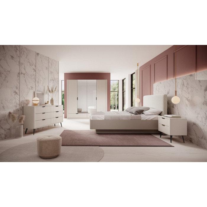Шкаф для одежды Perfect Home Ланте/Lante 4-дверный с зеркалом и черными ручками 4D2S/213 Беж