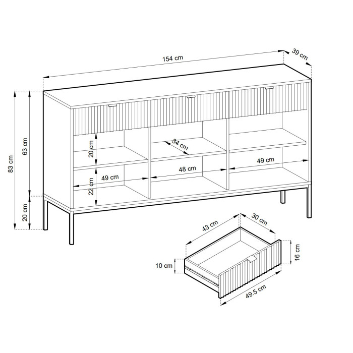 Комод Perfect Home Нова/Nova 3-дверный с 3 ящиками и золотыми ножками KSZ154 Белый 