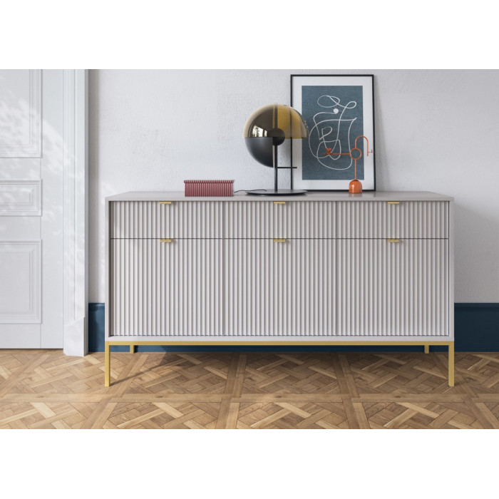 Комод Perfect Home Нова / Nova 3-дверний з 3 шухлядами і золотими ніжками KSZ154 Сірий 