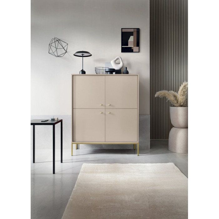 Комод высокий Perfect Home Моно/Mono 4-дверный с золотыми ножками MK104 Беж песочный