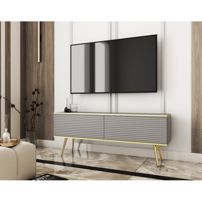 Тумба під телевізор Perfect Home Оро / Oro 2-дверна з золотими ніжками RTV135 MDF Сірий
