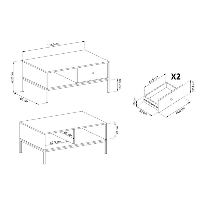 Стіл журнальний Perfect Home Моно / Mono з 2 шухлядами та золотими ніжками ML104 Беж пісочний 