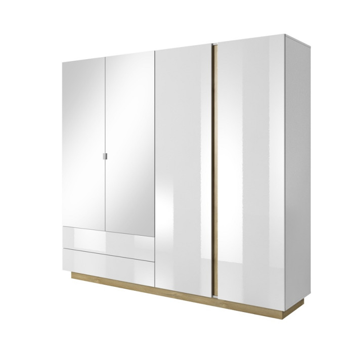 Шафа для одягу Perfect Home Арко / Arco 4-дверна з дзеркалом 4D2S/220 Білий глянець/дуб грандсон