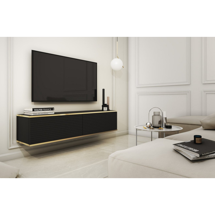 Тумба под телевизор навесная Perfect Home Оро/Oro 2-дверная RTV135 MDF Черный
