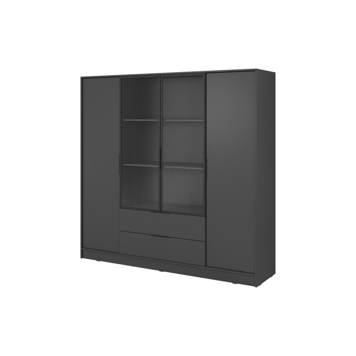 Шафа для одягу Perfect Home Келлі / Kelly 4DRM з центральними прозорими дверцятами та додатковими полицями Графіт 