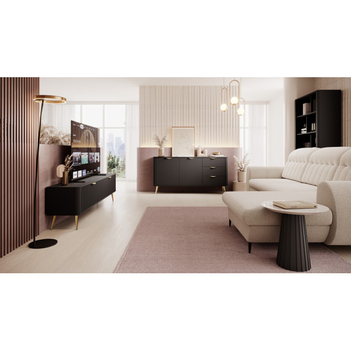 Тумба під телевізор Perfect Home Ланте / Lante 2-дверна з золотими ніжками 2D/200 Чорний