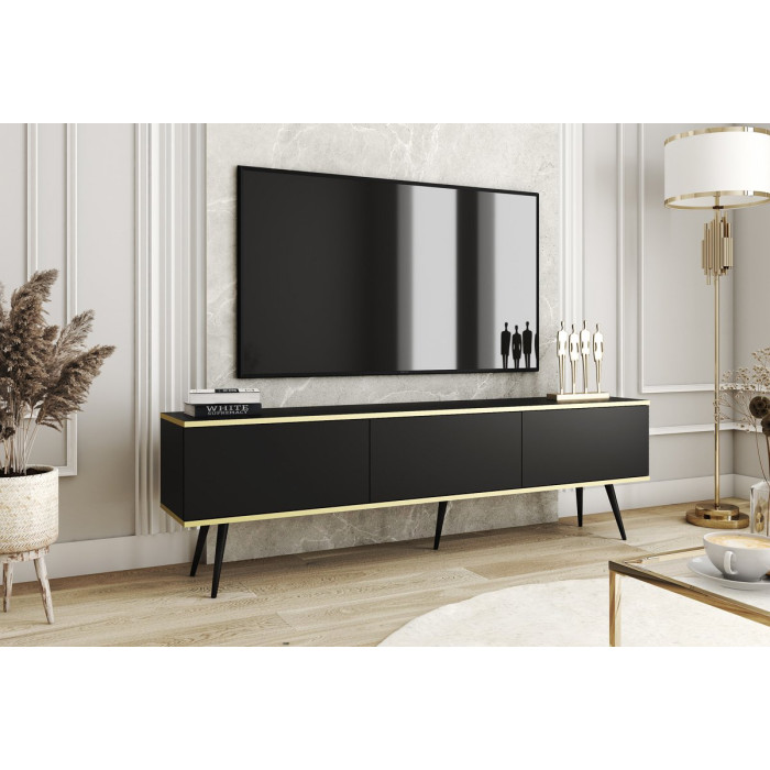 Тумба под телевизор Perfect Home Оро/Oro 3-дверная с черными ножками RTV175 Черный