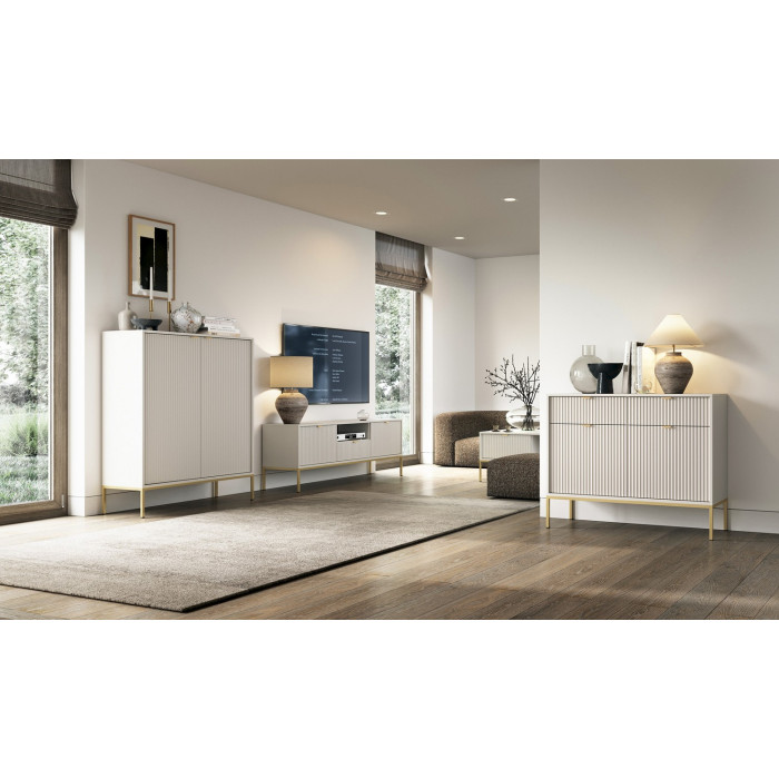 Тумба під телевізор Perfect Home Нова / Nova 2-дверна з 1 шухлядою і золотими ніжками RTV154 Кашемір
