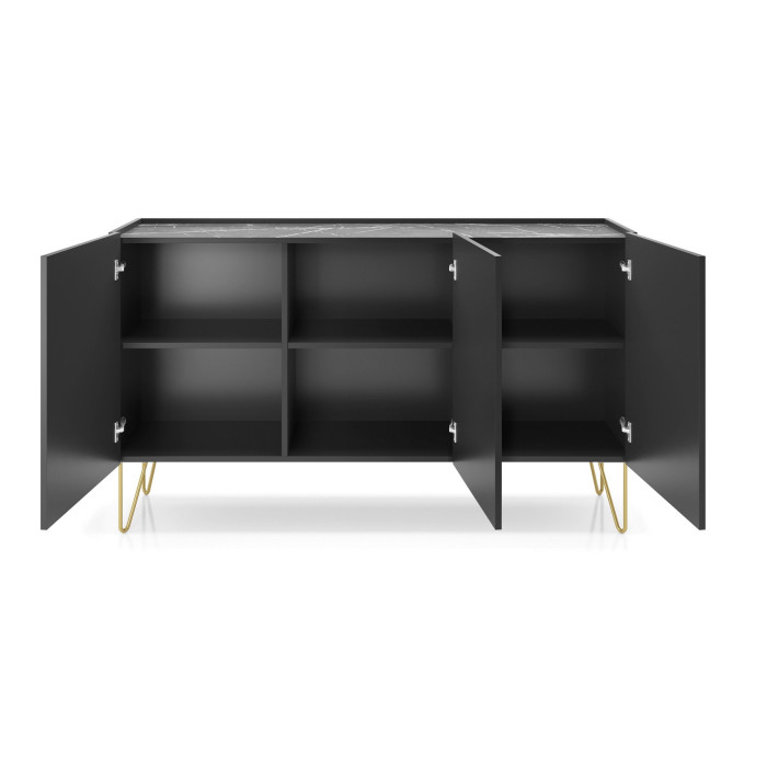 Комод Perfect Home Гармони/Harmony 3-дверный с золотыми ножками K144 Черный/черный мрамор роял 