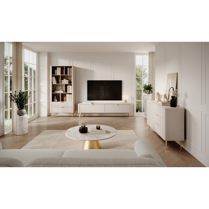 Тумба під телевізор Perfect Home Ланте / Lante 2-дверна з золотими ніжками 2D/200 Беж 
