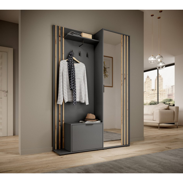 Прихожая с зеркалом Perfect Home Нелли / Nelly 2-дверный Графит/дуб артизан