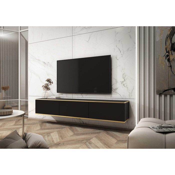 Тумба під телевізор навісна Perfect Home Оро / Oro 3-дверна RTV175 Чорна