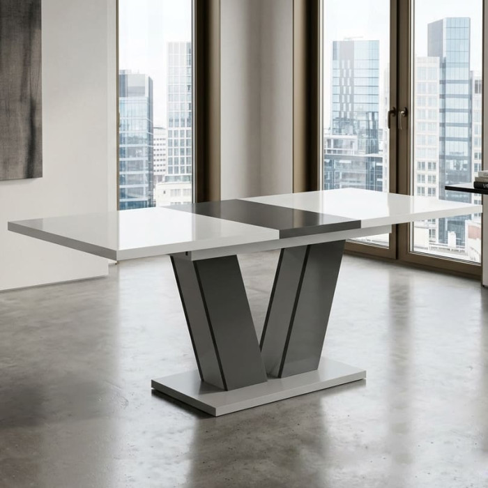 Обідній розсувний стіл Неман РОЙ МДФ Білий/Сірий глянець 