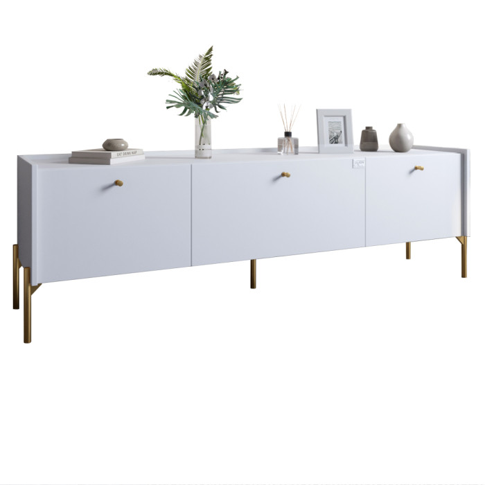 Тумба под телевизор на 3 ящика LION Wood с золотыми ножками 160х65х40 см Нимфея Альба (белый) (LION-042997)
