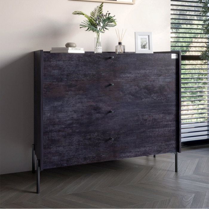 Комод с 4 ящиками Вуд Wood с черными ножками  Бетон темный