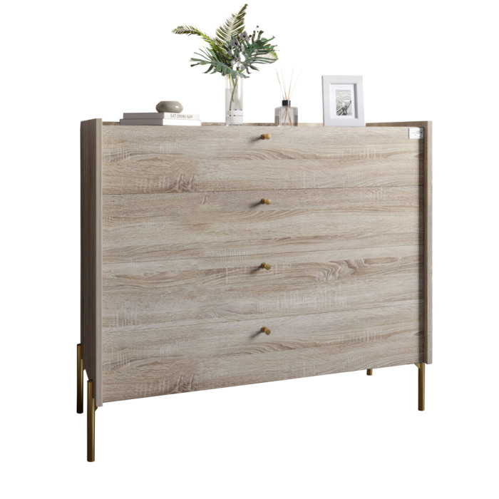 Комод с 4 ящиками LION Wood с золотыми ножками 100х90х45 см Дуб Сонома (LION-042966)