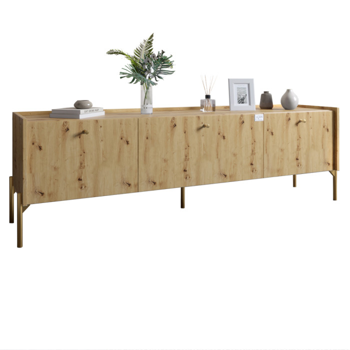 Тумба под телевизор на 3 ящика LION Вуд Wood с золотыми ножками 160х65х40 см Дуб Артизан (LION-042992)
