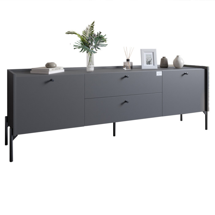 Тумба под телевизор с ящиками LION Wood с черными ножками 180х50х40 см Антрацит (LION-043107)