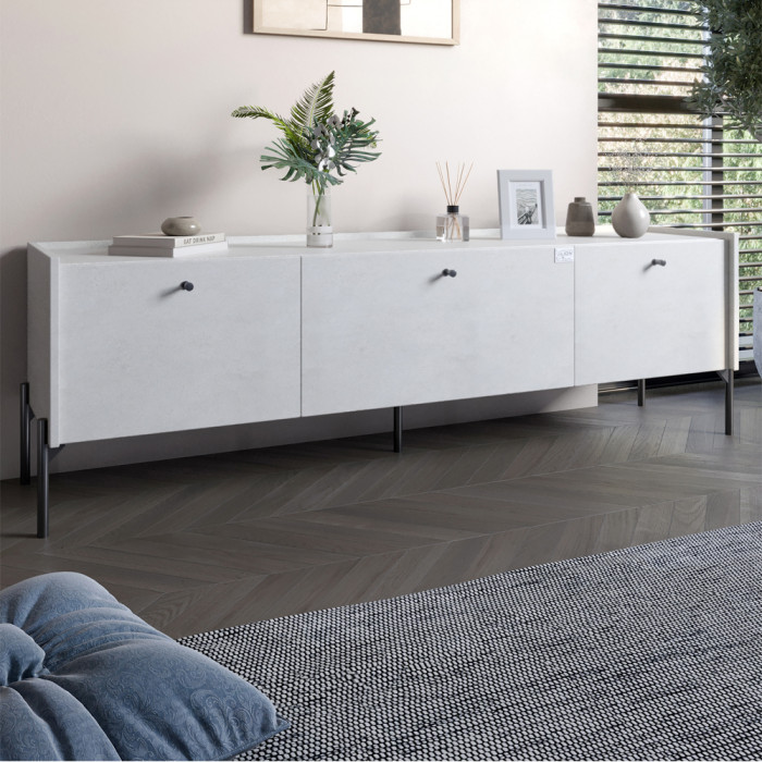 Тумба под телевизор на 3 ящика Вуд Wood 160х65х40 см с черными ножками Бетон style 