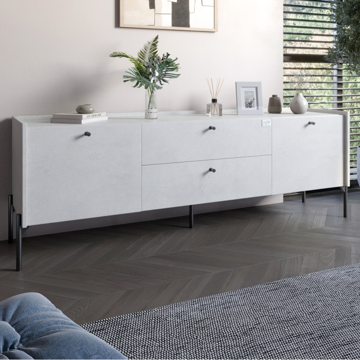 Тумба под телевизор с ящиками LION Wood с черными ножками 180х50х40 см Бетон style (LION-043123)