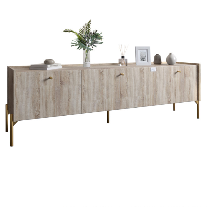 Тумба под телевизор на 3 ящика LION Вуд  Wood с золотыми ножками 160х65х40 см Дуб Сонома (LION-042994)