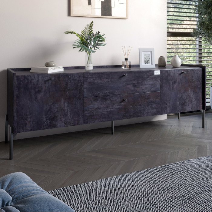 Тумба под телевизор с ящиками LION Wood с черными ножками 180х50х40 см Бетон темный (LION-043124)