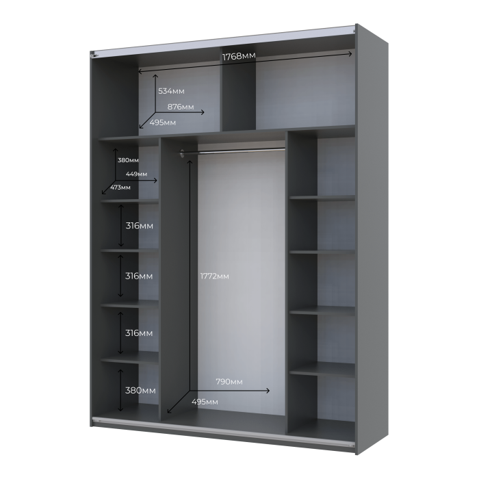 Шкаф-купе двухдверный Doros G-Caiser 180х60х240 см Графит/1 Зеркало 