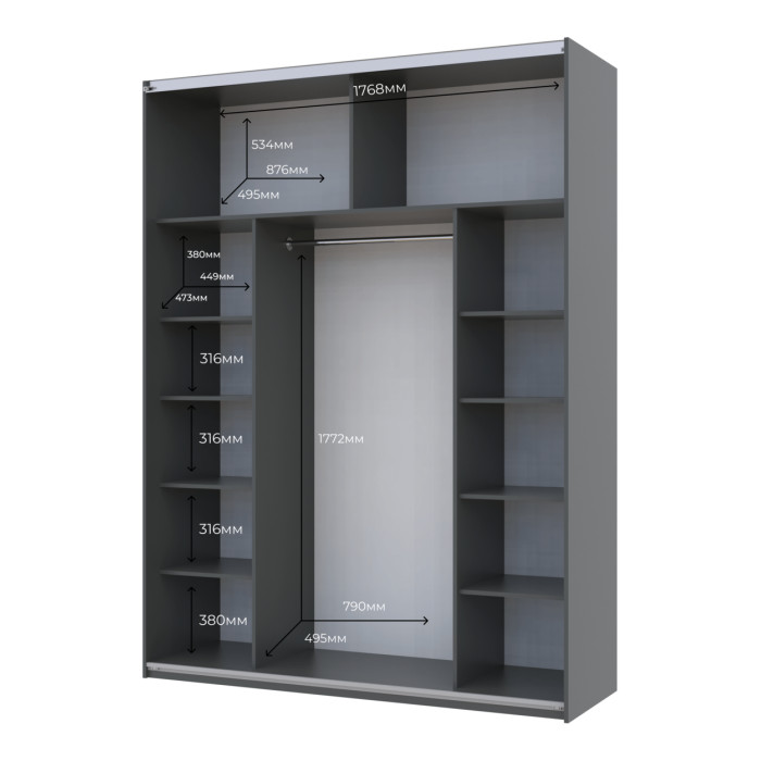 Шафа-купе двохдверна Doros G-Caiser 180х60х240 см Графіт/1 Чорне скло