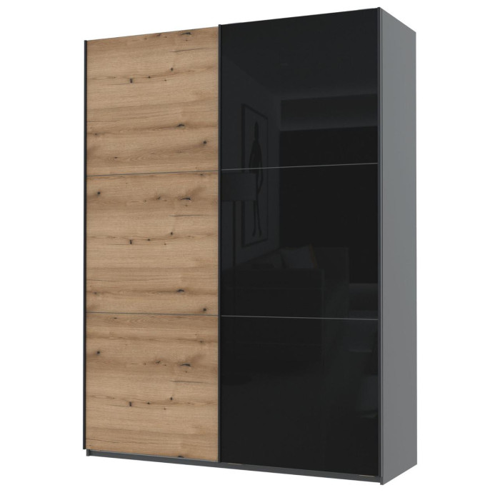 Шкаф-купе двухдверный Doros G-Caiser 180х60х240 см Графит/Дуб евок/1 Черное стекло 