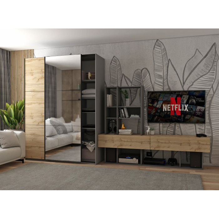Шкаф-купе двухдверный Кайзер G-Caiser 160х60х240 см Графит/Дуб евок/1 Зеркало 