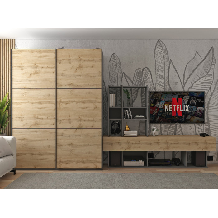 Шафа-купе двохдверна Кайзер G-Caiser 160х60х240 см Графіт/Дуб евок 