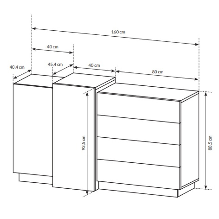 Комод Куб CUBE 2D4S/160 білий/дуб крафт золотий